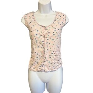 Y2K Cottagecore Pink Floral Button Up Cotton Top